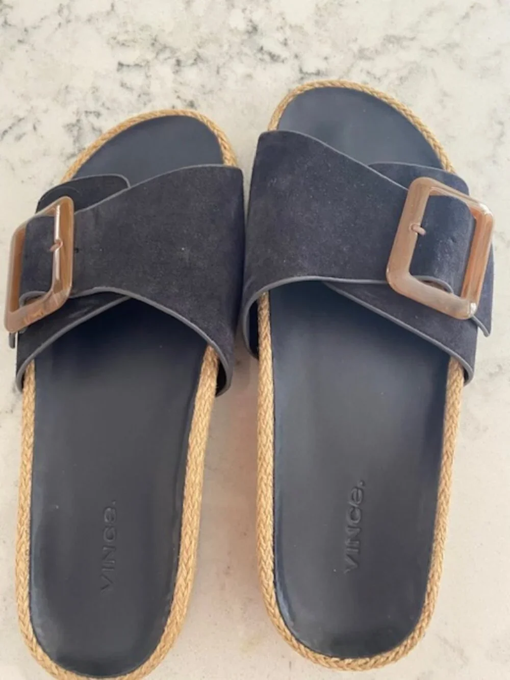 Vince Grant Coastal navy slide sandal 7B
